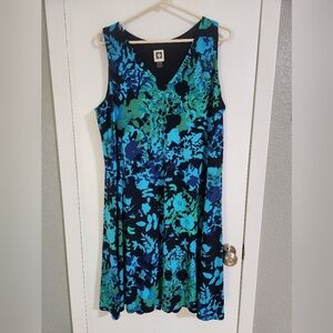 Anne Klein Women's V-Neck Floral Swing Dress - Blue/Green